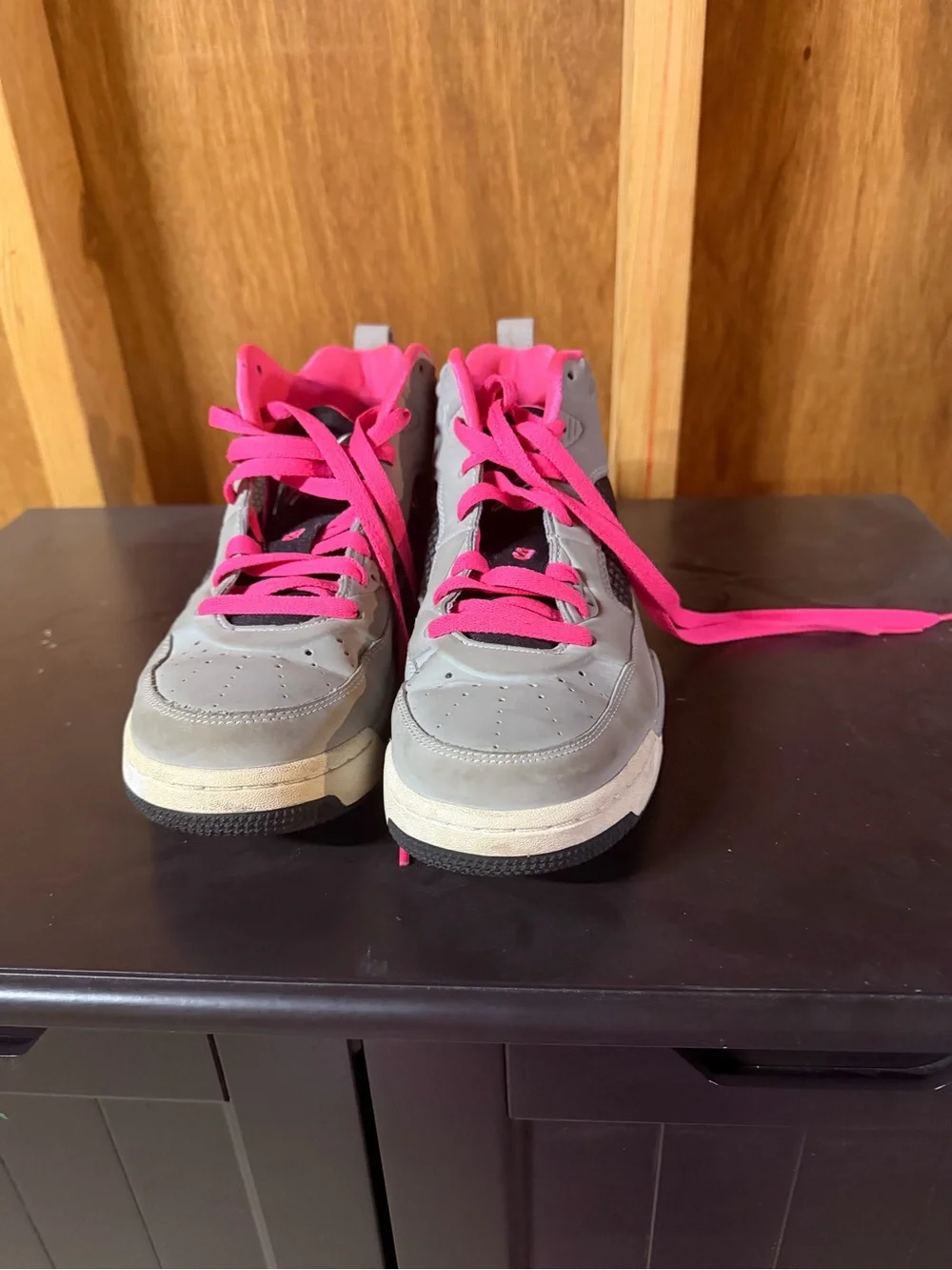 Jordan Kids Gray High-Tops with Bright Pink Laces